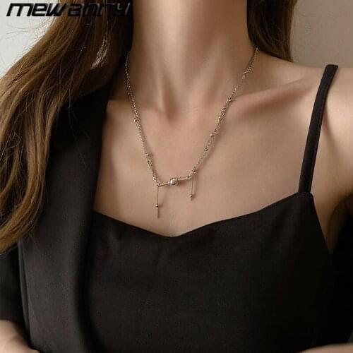 Mewanry 925 Sterling Silver Double Layer Necklace for Women New INS Fashion Simple Small Ball Pendant Party Jewelry Gifts
