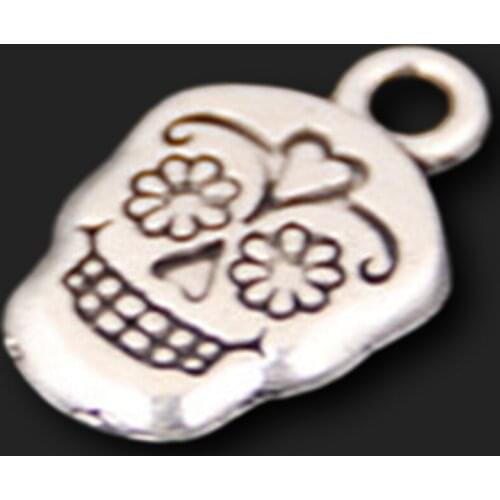 20Pcs Antique Sliver Color Skull Face Fit Bracelets Necklace DIY Metal Jewelry Making 12*19mm A28
