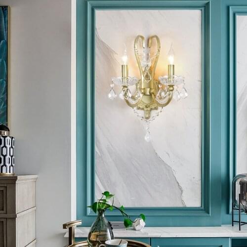 2019 Hot Sale Modern Hotel Home Decor Double Heads Crystal Wall Bracket Lamp High Quality Bedside Creative Wall Sconces Lights