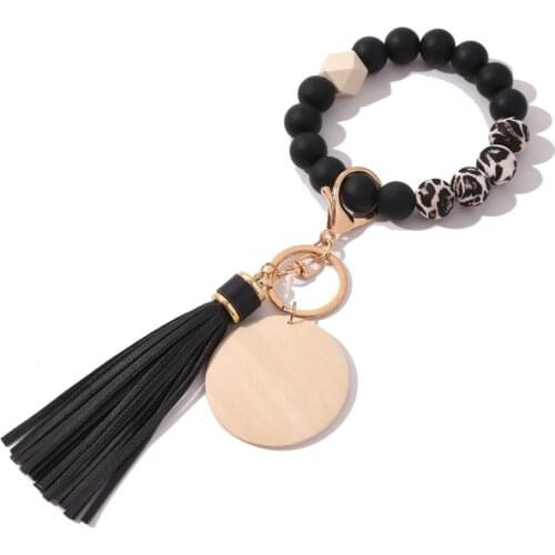 2021 Silicone Beads Keychain For Car Accessories Colorful Tassel Charms Keyring For Keys Leopard Keyring For Men Women Wholesale