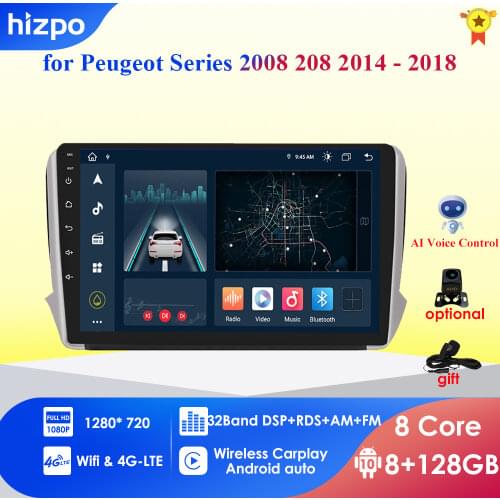 2GB+32GB Android 10 Autoradio GPS For Peugeot Series 2008 208 2014-2018 Car Radio Multimedia Video Player Navigation RDS 4G WIFI