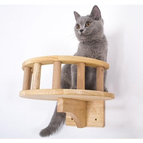 Wooden Cat Wall Steps Wall Hanging Kitten Toy Cat Climbing Frame With Guardrail
