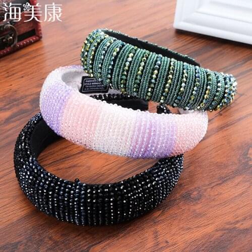 Haimeikang Custom Baroque Tiaras and Crowns Wide Handmade Hair Band Luxury Color Crystal Headband Wedding Hair Accessories Tiara