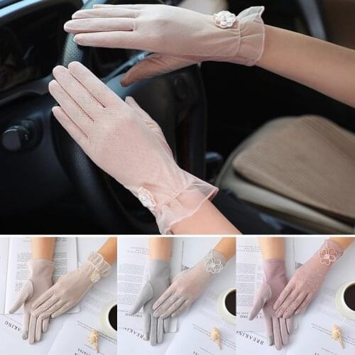 Ice Silk Gloves Summer Women Sexy Lace Sun Protection Sunscreen Drive Cycling Touch Screen Anti-UV Mesh Breathable Driving Glove