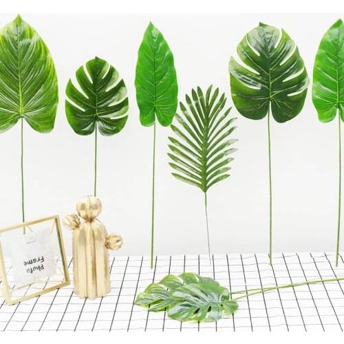 Artificial Green Plants Monstera Palm Leaves Plastic Tropical Palm Tree Leaf Home Garden Balcony Decoration Tropical Fake Plant