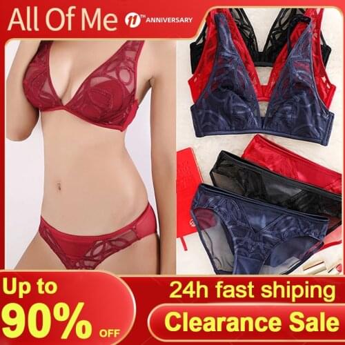 Lace Bra Set Sexy Women Underwear Floral Push Up Brassiere Female Wireless Bralette Sets Briefs Panties Ultra-thin Lingerie Tops