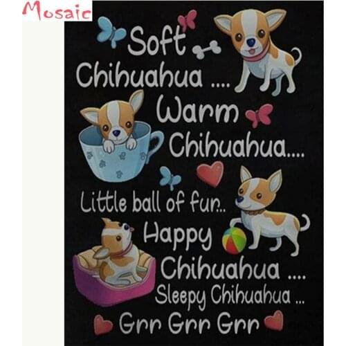 Diy round Diamond Embroidery Chihuahua Dog Texts 5d Diamond Painting Full Cross Stitch Mosaic Picture of Rhinestones Home Decor
