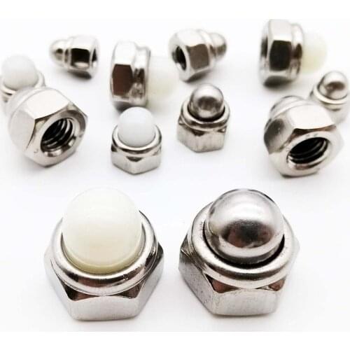 M4 M5 M6 M8 M10 M12 304 Stainless Steel Hex Nylon Insert Lock Nut Self-locking Nylock Locknut with Acorn Cap Cover Dome DIN986