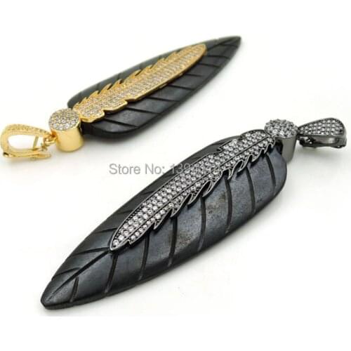Micro Pave Clear Main Petiole CZ Ox Bone Of Gluing Copper Cap Leaf Pendant Approx 85*25*7mm