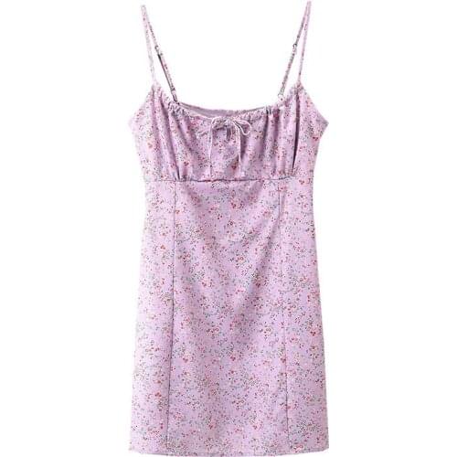 Sweet Women Bow Lace Dress 2021 Summer Fashion Ladies High Street Sexy Dress Female Printed Draw Back Mini Sling Dress