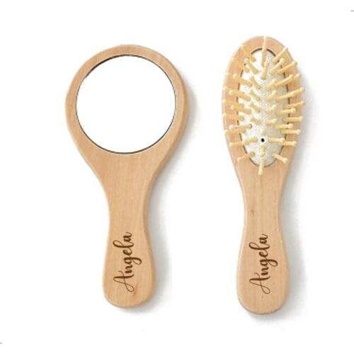 Mini Travel Portable Comb Natural Wooden Paddle Hair Brush with Air women makeup mirror comb set Massage Hair brush