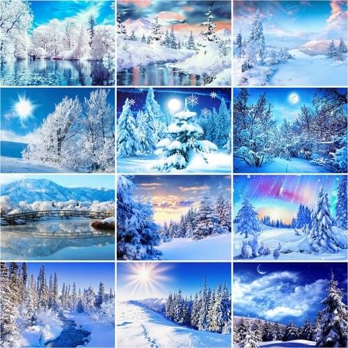 MomoArt Diamond Painting Landscape Winter DIY Picture Of Rhinestone Diamond Mosaic tree Full Square Drill Embroidery Home Decor