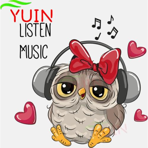 Owl Listening To Music Car Sticker Cartoon Style Cute Applique Fashion Graphic Decoration High Quality Waterproof Decal 15*15cm