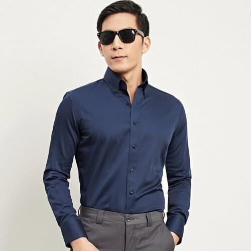 High Quality Mens Shirt 2021 Brand New Spring Long Sleeve Business Suits Solid Color Regular Fit F02