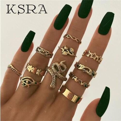 Bohemia 11 Pieces Rings Sets Women Jewelry For Holiday Gift 2020 New Popular Eye Snake Shape Trendy Rings Rings Sets