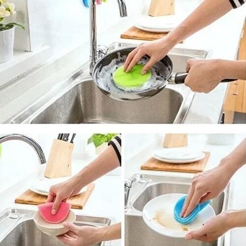 New Silicone Dish Washing Double Sided Scrubber Kitchen Cleaning Brush Pad Tool