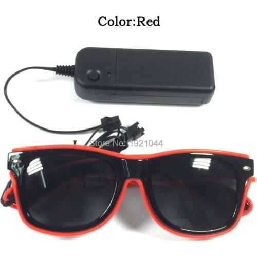Wholesale 50pcs EL Wire Glowing Glasses with black lens Glow Party Supplies with DC-3V Steady on Inverter