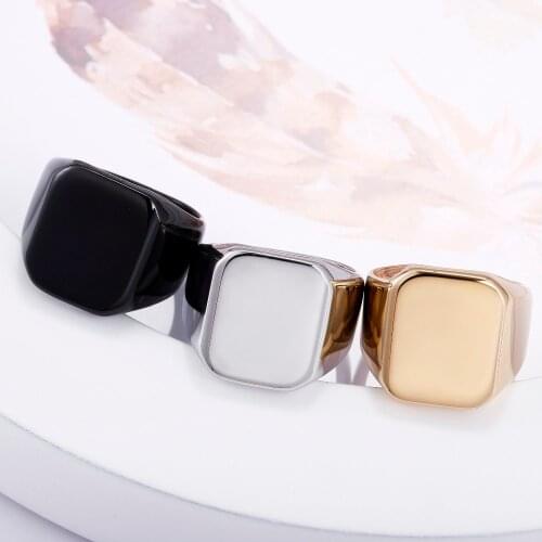 Personalized Customize Engrave Photo Logo Names Rings Square Big Width Signet Ring Stainless Steel Men Finger rings