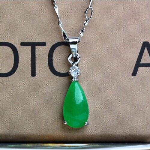 Natural Green Jade Water Drop Pendant 925 Silver Necklace Chinese Charm Jewelry Accessories Amulet Fashion for Men Women Gifts