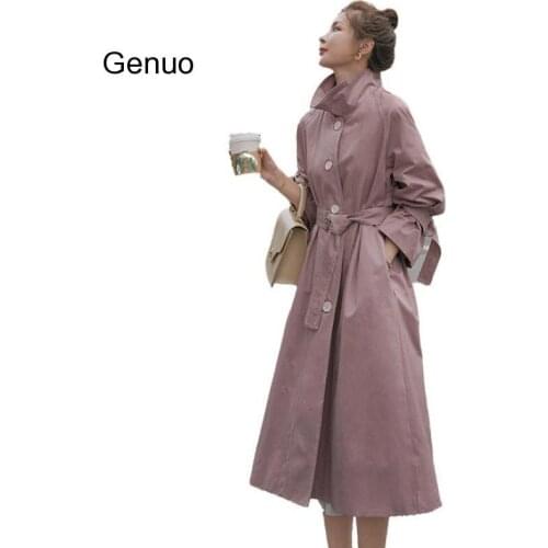Casual Long Trench Coat Women Sashes Korean Style Spring Single Breasted Solid Loose Windbreaker Female Outerwear Autumn 2020