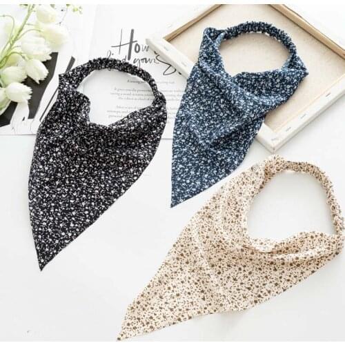 CN Vintage Floral Print Scrunchies Hair Scarf Women Headband Triangle Bandanas Elastic Hair Band Head Scarf Turban Headwear