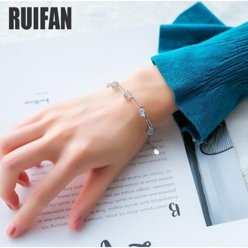 Ruifan Double Layer Bracelets Female Natural Gray Moonstone 925 Sterling Silver Bracelet for Women Trendy Fine Jewelry YBR039