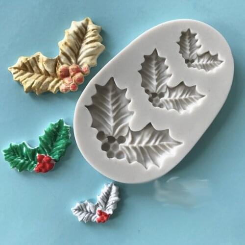 Christmas tree leave silicone fandont mold Silica gel moulds Chocolate molds candy mould silicone molds Christmas leaf moulds