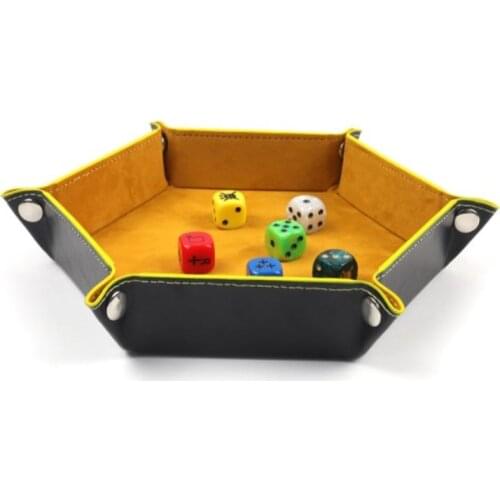 PU Leather Foldable Dice Tray Box Folding Hexagon Key Storage Coin Square Tray Dice Game For RPG DnD Table Board Games 6 Color