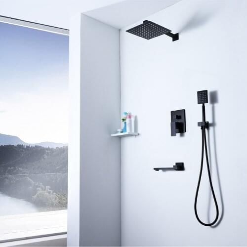 Modern Square Rainfall Faucet Ultra-thin Stainless Steel Shower Head Hot Cold Control Shower Valve Black Shower Faucets Set