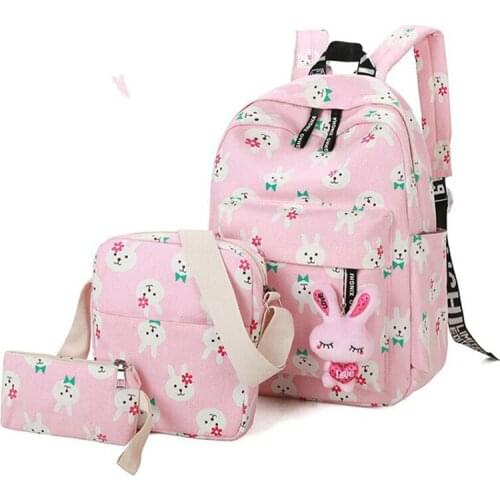 3pcs/set Canvas School Backpack Fashion Cartoon Children Backpacks Kids School Bags Schoolbag for Girls mochila escolar