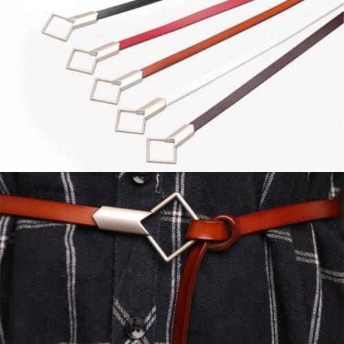 Slim Cowskin Leather Belts 105cm*1.1cm Waistband Women Solid Color Female Fashion Lady Metal Buckle Dress Band