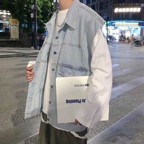 Spring Retro Denim Vest Men Sleeveless Waistcoat Loose Washed Denim Jacket Printed Hiphop Coat Street Fashion Tops Denim Clothes