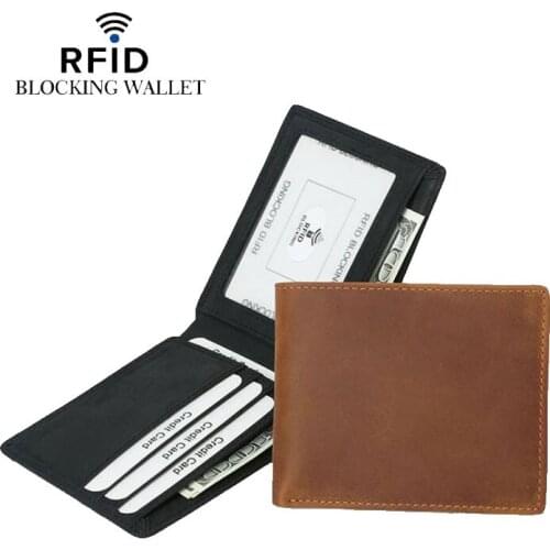 Top Quality Genuine Leather Bifold Classcial Luxury Travel Front Pocket Slim Wallet for Men With ID Window and RFID Blocking