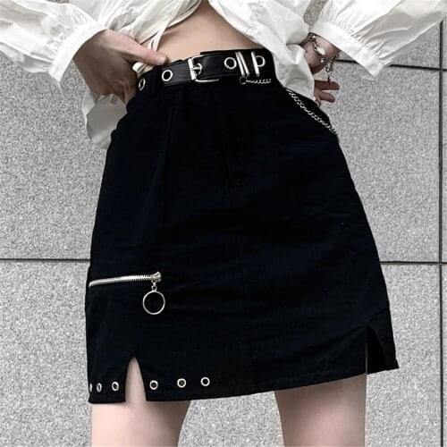 Sexy Skirts Women Japanese Harajuku A-line Mini High-waist Zipper Black Skirts Womens Summer Cotton All-match Gothic Streetwear