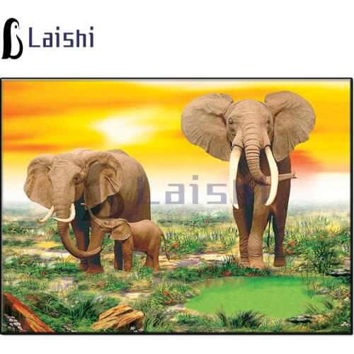Sunset, elephant family, natural scenery round diamond painting animal mosaic diamond embroidery home decoration new year gift