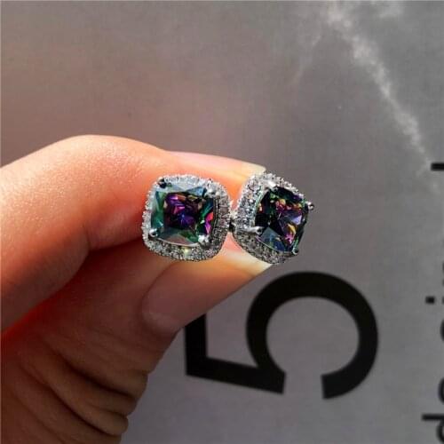 Mystery Female Rainbow Earrings Zircon Stone Earrings Silver Color Jewelry Vintage Wedding Stud Earrings For Women