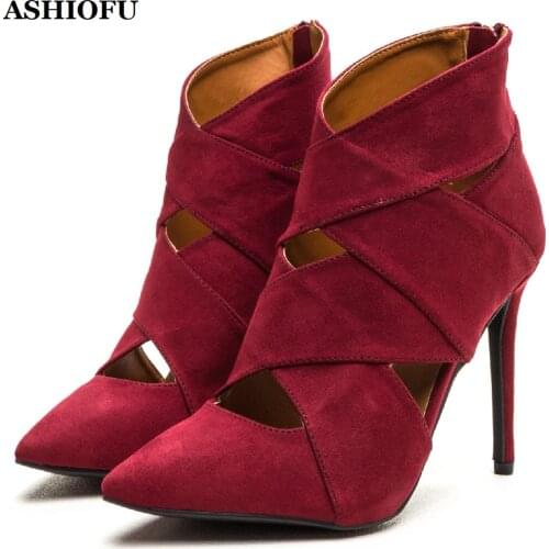 ASHIOFU New Style Handmade Ladies High Heel Pumps Faux-suede Leather Party Dress Shoes Sexy Evening Club Fashion Court Shoes