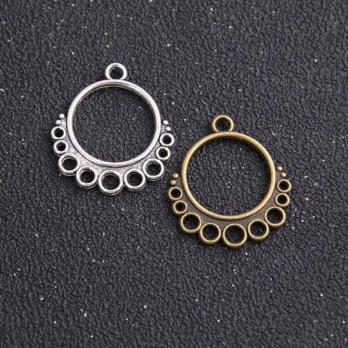 12pcs 24*28mm Two Color Zinc Alloy Vintage Round Connectors Pendants Jewelry Making DIY Handmade Craft
