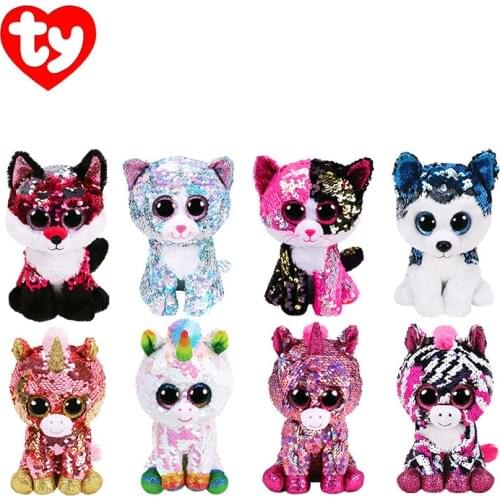 15cm Ty Flippables Velvet Plush Animal Sequin Soft Stuffed Cat Fox Rabbit Unicorn Sheep Dragon Dog Penguin Toys