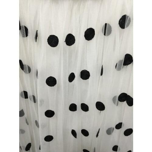 150cm wide 1meter white soft fine mesh tulle tissue embroidered big polka black dot elegant high quality fashion French fabric