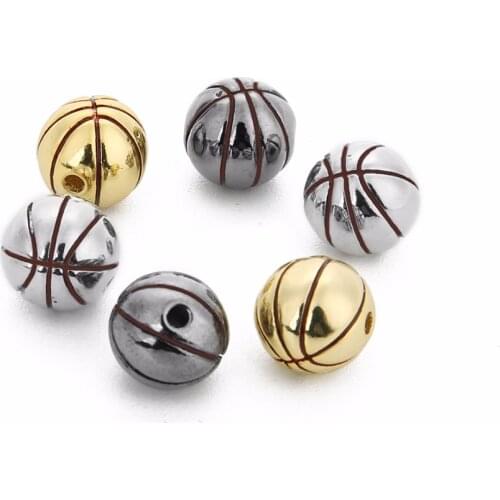 2pcs/lot 10mm Round Gold/Rhodium/Black Basketball Copper Beads Charms Loose Spacer Ball Beads for DIY Bracelets Jewelry Makings