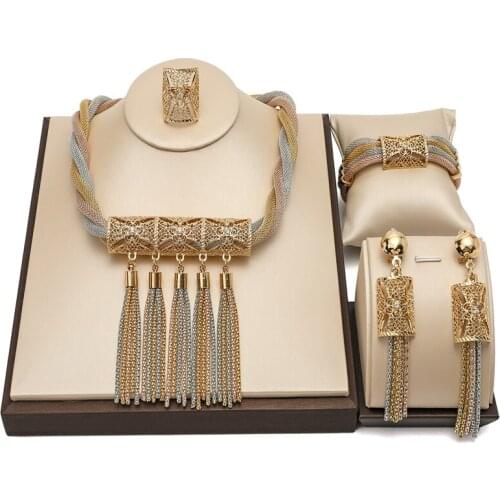2021 Dubai Gold Colorful Bridal Jewelry Sets Wholesale Fashion Exquisite statement Woman costume Wedding Jewelry set brand