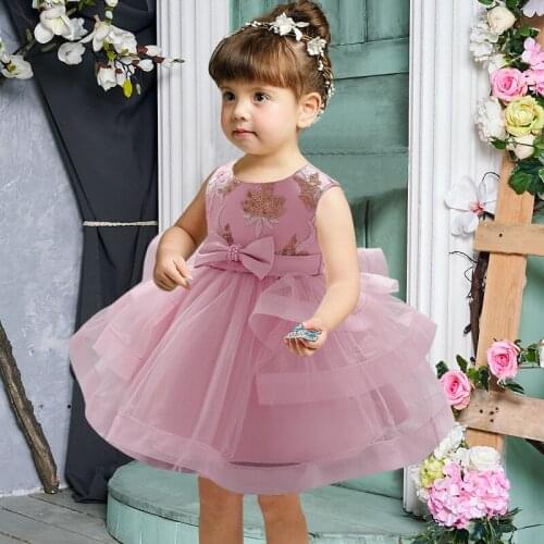 2021 Toddler Ceremony 1st Birthday Dress For Baby Girl Clothing Sequin Princess Dresses Baptism Gown Girls Party Wedding Dress