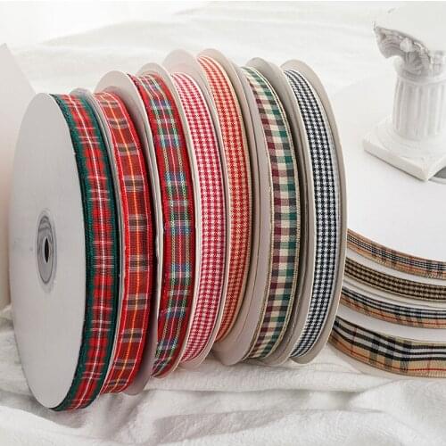 50yards/lot 10mm Plaid Ribbon Grid Printed Ribbon Plover For Home Wedding Christmas Decoration DIY Gift Wrapping
