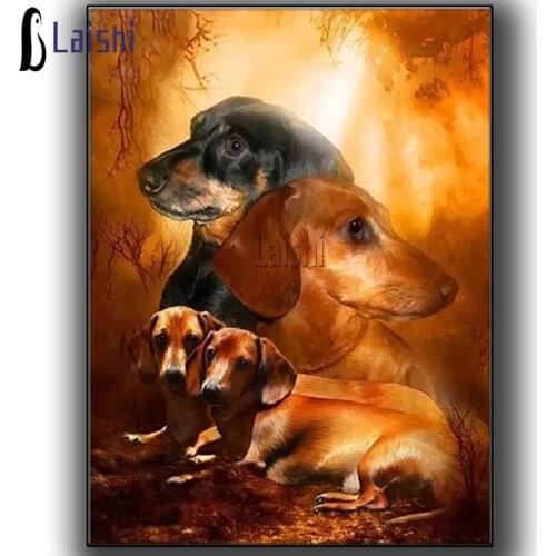 5D Diamond Painting Dachshund Dog Cross Stitch Rhinestone Full Round Diamond Embroidery dusk Animal Painting Mosaic Home Decor