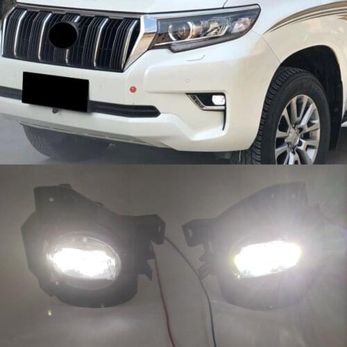Car Flashing 1Set LED Car Fog Lamp Assembly Daytime Running Light DRL Foglamp Cover For Toyota Land Cruiser Prado 2018 2019 2020