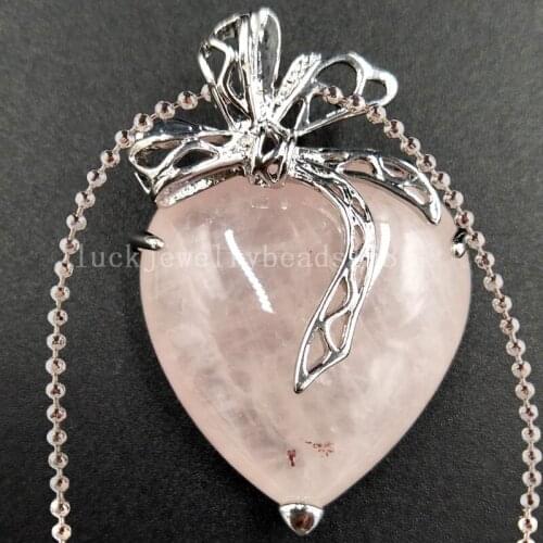 Free Shipping Women Fashion Jewelry Pink Crystal Heart Necklace With Chain 1pcs C5424