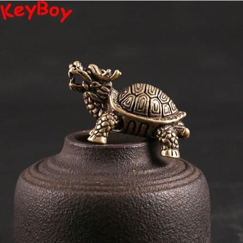 Handmade Bronze Dragon Turtle Pendant Car Key Chain Hanging Decorations Fashion Vintage Keychain Pendants Brass Keyring Trinkets