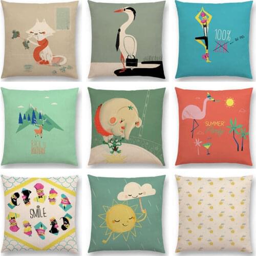 Super Fun Cute Cartoon Animals Flamingo Fox Whale Elephant Deer Bear Cat Happy Day Lovely Cushion Cover Sofa Throw Pillow Case