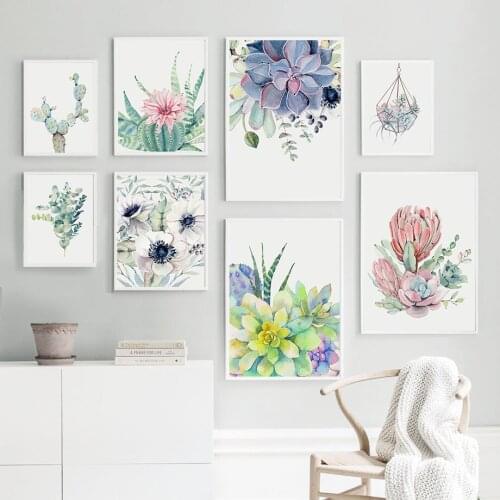 Colorful Flowers Cactus Succulents Aloe Wall Art Canvas Painting Nordic Posters And Prints Wall Pictures For Living Room Decor